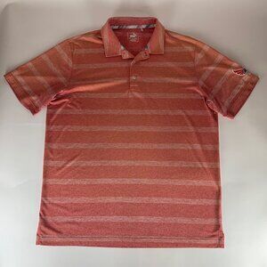 Puma Volition Red Orange Striped Athletic Polo Shirt Mens Large